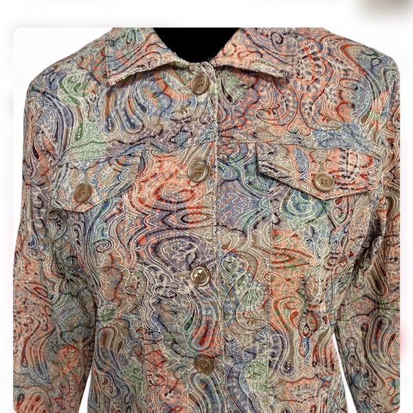 J. Bee Petites Multicolor Paisley Blazer PS Long Sleeve Button Up Front Pockets - Picture 2 of 7
